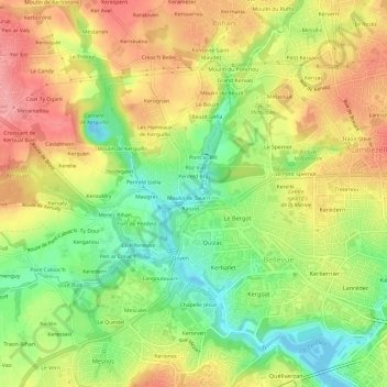 Mapa topográfico Le Lannoc, altitud, relieve