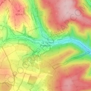 Mapa topográfico Premich, altitud, relieve