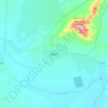 Mapa topográfico Giyani, altitud, relieve