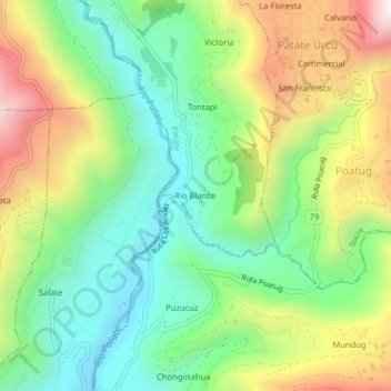 Mapa topográfico Rio Blanco, altitud, relieve