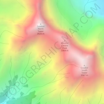 Mapa topográfico Mount Goodsir, altitud, relieve