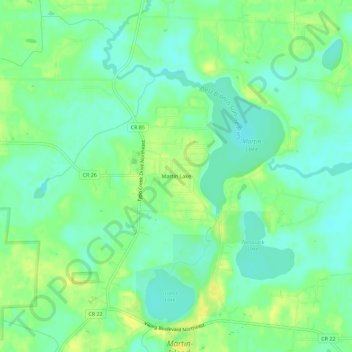 Mapa topográfico Martin Lake, altitud, relieve