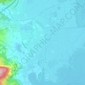 Mapa topográfico Unterau, altitud, relieve