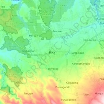 Mapa topográfico Boja, altitud, relieve