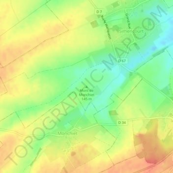 Mapa topográfico Mont de Monchiet, altitud, relieve