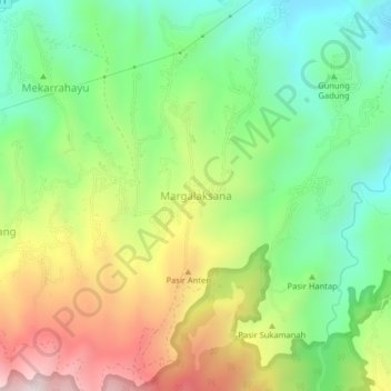 Mapa topográfico Margalaksana, altitud, relieve