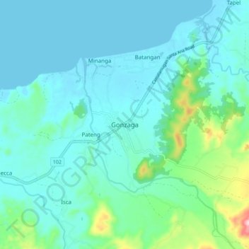 Mapa topográfico Gonzaga, altitud, relieve