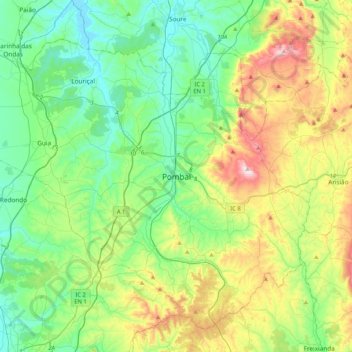 Mapa topográfico Pombal, altitud, relieve