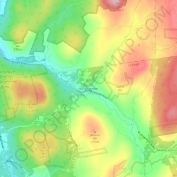 Mapa topográfico North Leverett, altitud, relieve