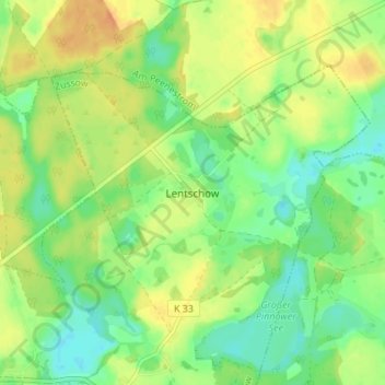Mapa topográfico Lentschow, altitud, relieve