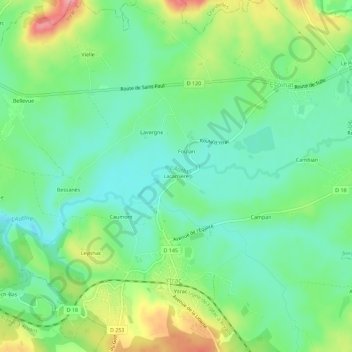 Mapa topográfico Lacarrière, altitud, relieve