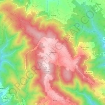 Mapa topográfico Aveleira, altitud, relieve
