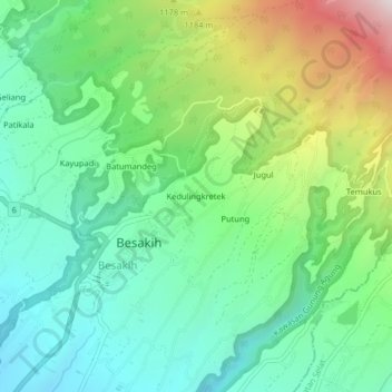 Mapa topográfico Kedulingkretek, altitud, relieve