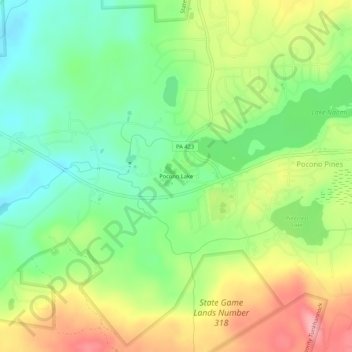Mapa topográfico Pocono Lake, altitud, relieve