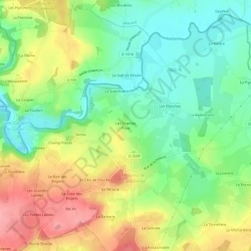 Mapa topográfico Les Champs Roux, altitud, relieve