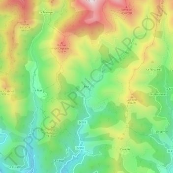 Mapa topográfico Bise, altitud, relieve