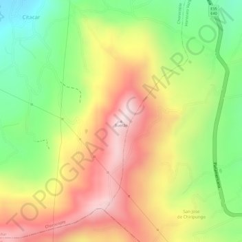 Mapa topográfico Buerán, altitud, relieve