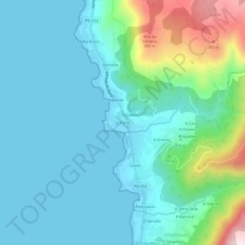 Mapa topográfico O Porto, altitud, relieve