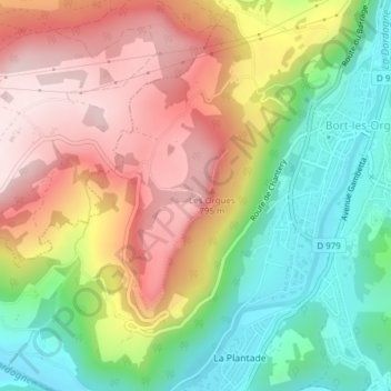 Mapa topográfico Les Orgues, altitud, relieve