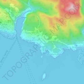 Mapa topográfico Katemba, altitud, relieve