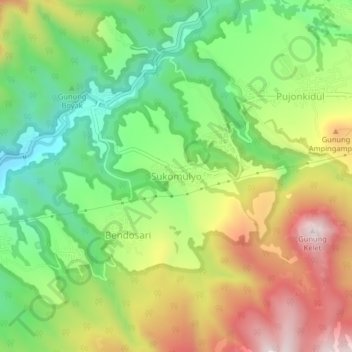 Mapa topográfico Sukomulyo, altitud, relieve