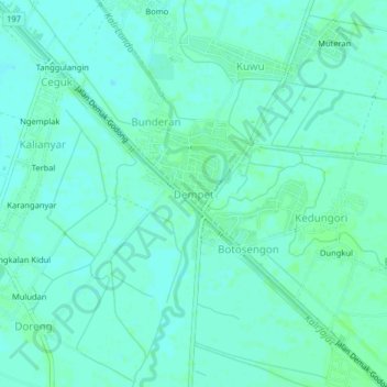 Mapa topográfico Dempet, altitud, relieve