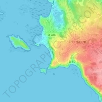 Mapa topográfico Traou Meur, altitud, relieve