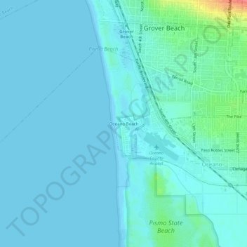 Mapa topográfico Oceano Beach, altitud, relieve