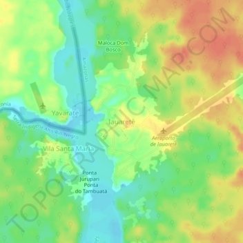Mapa topográfico Iauaretê, altitud, relieve