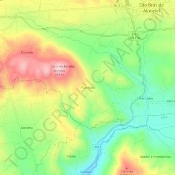 Mapa topográfico Funchais, altitud, relieve