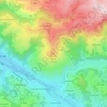 Mapa topográfico Puy de Wolf, altitud, relieve