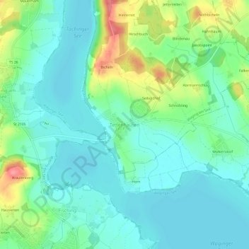 Mapa topográfico Tettenhausen, altitud, relieve