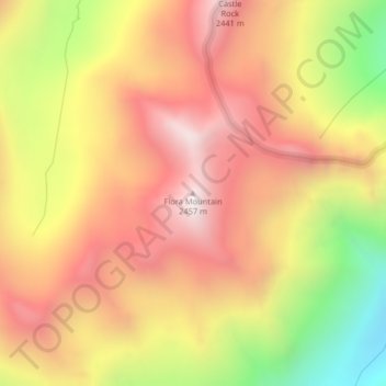 Mapa topográfico Flora Mountain, altitud, relieve