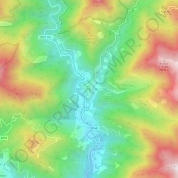 Mapa topográfico Montalto Ligure, altitud, relieve