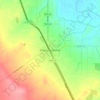 Mapa topográfico Estacion Conchos, altitud, relieve