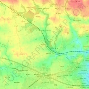 Mapa topográfico Kerouarc'h, altitud, relieve