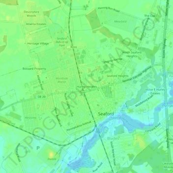 Mapa topográfico Hurley Heights, altitud, relieve