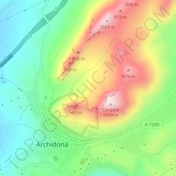 Mapa topográfico La Hoya, altitud, relieve