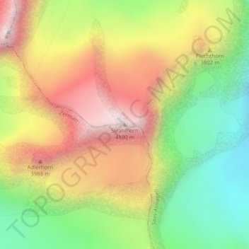 Mapa topográfico Strahlhorn, altitud, relieve