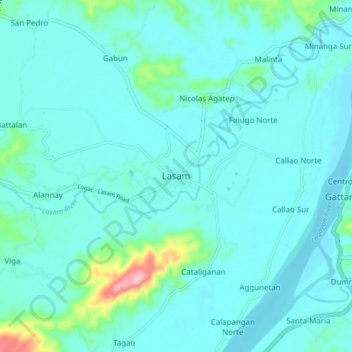 Mapa topográfico Lasam, altitud, relieve