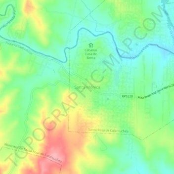 Mapa topográfico Santa Mónica, altitud, relieve