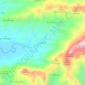 Mapa topográfico Kajoran, altitud, relieve