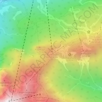 Mapa topográfico Kreuzeck, altitud, relieve