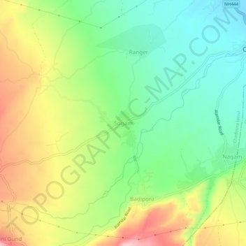 Mapa topográfico Sogam, altitud, relieve