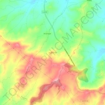 Mapa topográfico Guardiola, altitud, relieve
