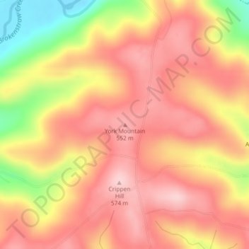 Mapa topográfico York Mountain, altitud, relieve