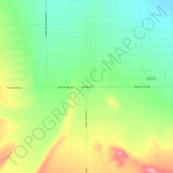 Mapa topográfico Landers, altitud, relieve