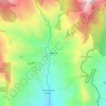 Mapa topográfico Valencia, altitud, relieve