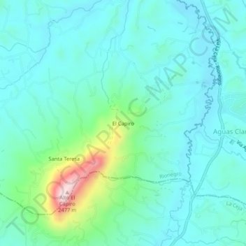 Mapa topográfico El Capiro, altitud, relieve