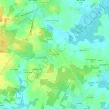 Mapa topográfico Ker Liberin, altitud, relieve